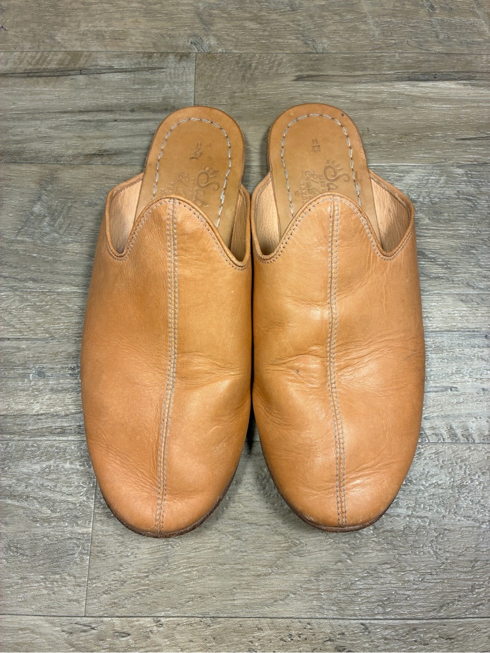 Sabah Leather Tan Baba Handcrafted El Paso Slip On Mules
